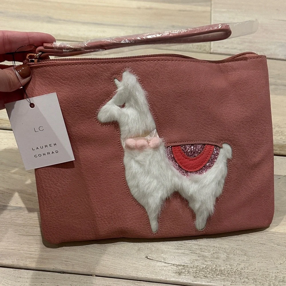 LC Lauren Conrad Pink 3D Llama Clutch